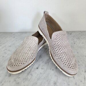 Franco Sarto Hadrea Perforated Slip-On Tan Suede Loafers